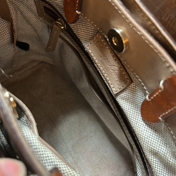 Dooney & Bourke Taupe Leather Crossbody Bag with Cognac Handles, Brass Hardware - Picture 5 of 11